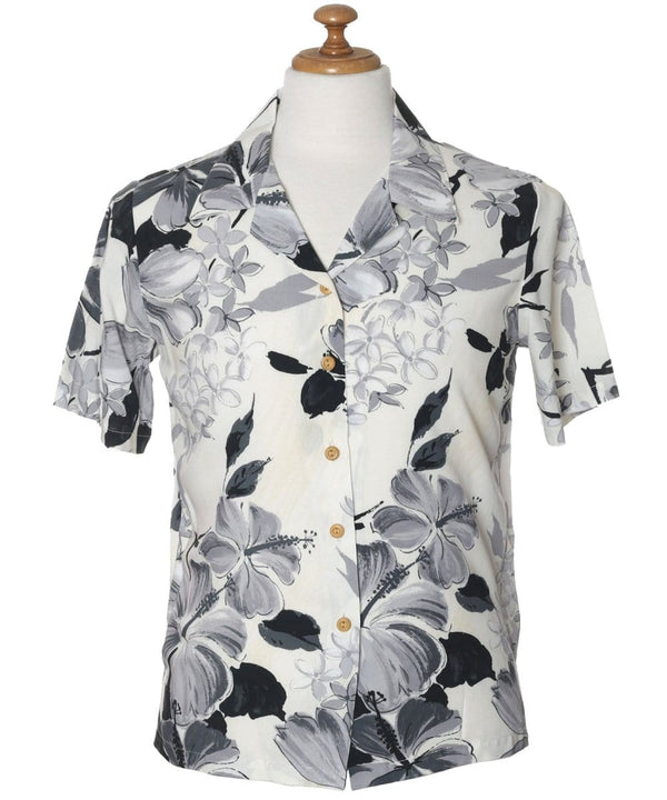 Camp Women's Aloha Shirt Watercolor Hibiscus Gray