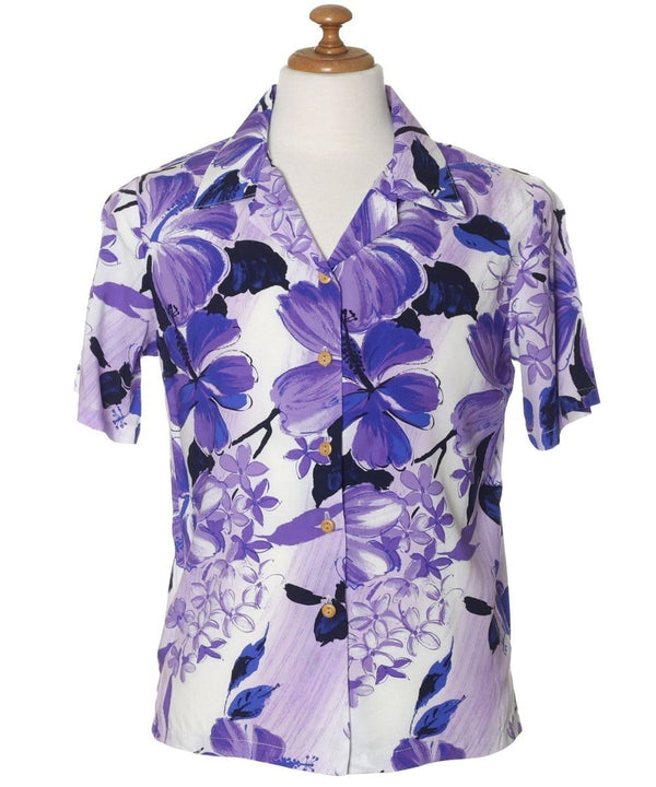 Camp Women's Aloha Shirt Watercolor Hibiscus Purple