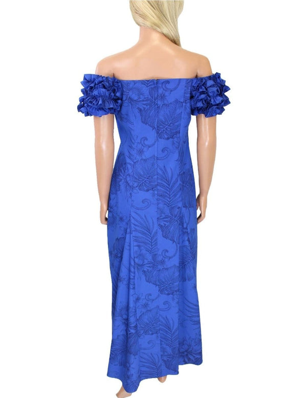 Blue Long Ruffle Muumuu Dress Monstera Ceres