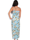 Blue Smocked Long Hawaiian Dress Plumeria Sky