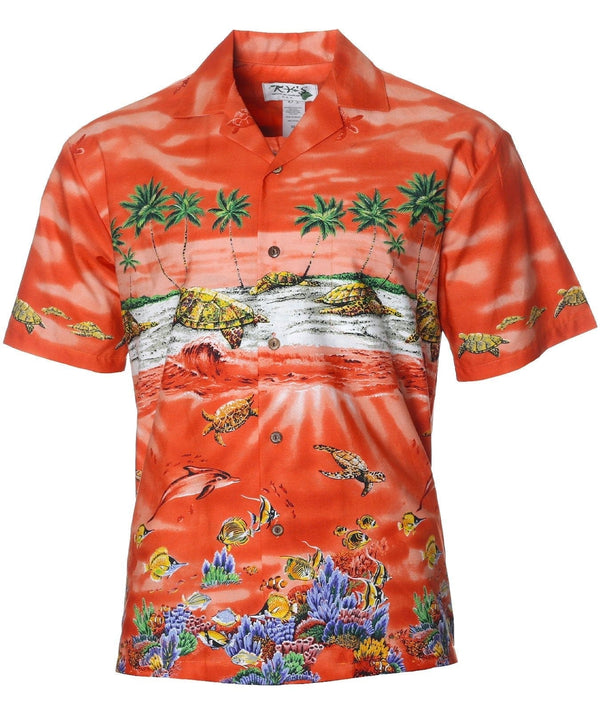 Border Hawaiian Shirt Beach Turtles Orange