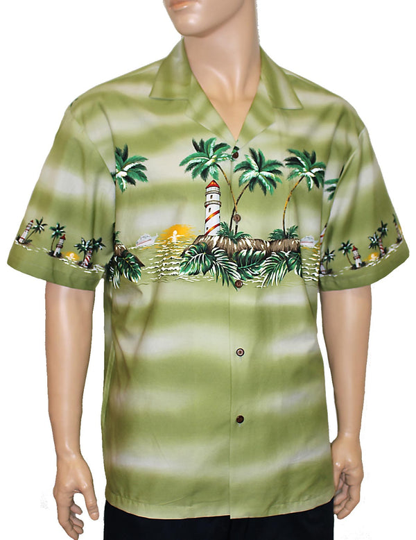 Aloha Chest Border Shirt Lighthouse Paradise Green