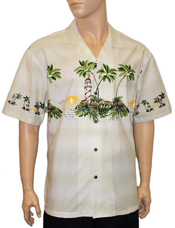 Aloha Chest Border Shirt Lighthouse Paradise White