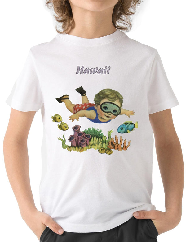 Kid's T-Shirt Diver Sea Life Reef White