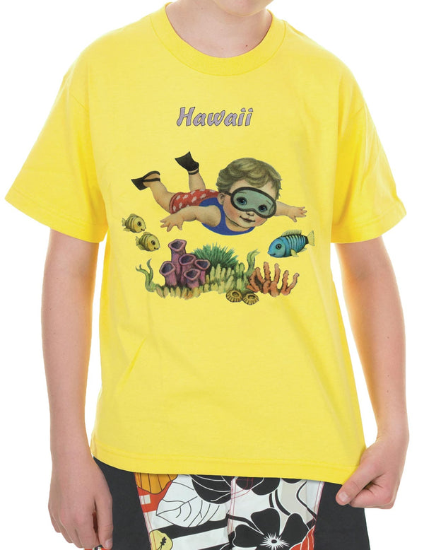 Kid's T-Shirt Diver Sea Life Reef Yellow