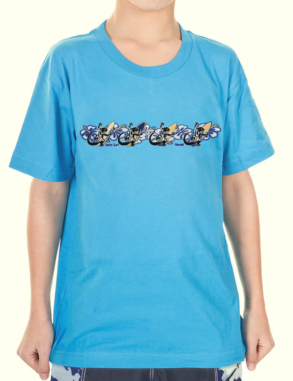 Gecko Surfers Class Children T-Shirt Blue