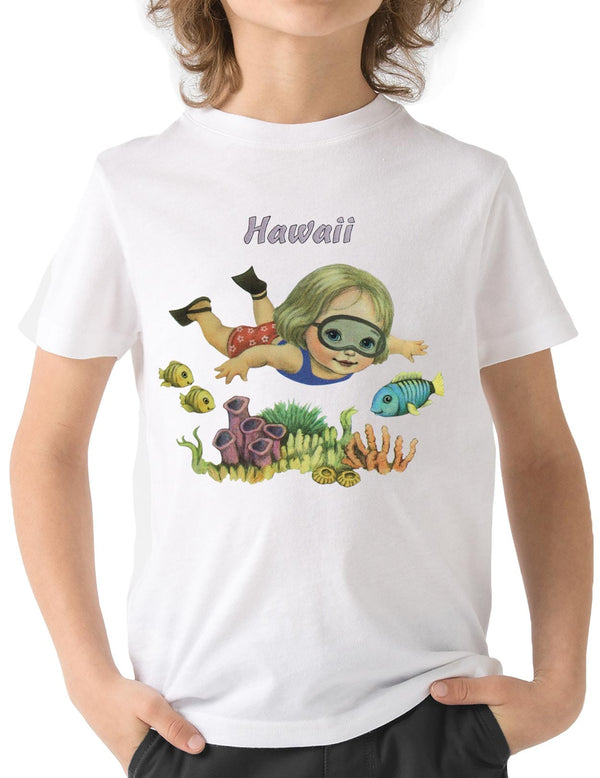 Kid's T-Shirt Girl Diver Sea Life Reef White