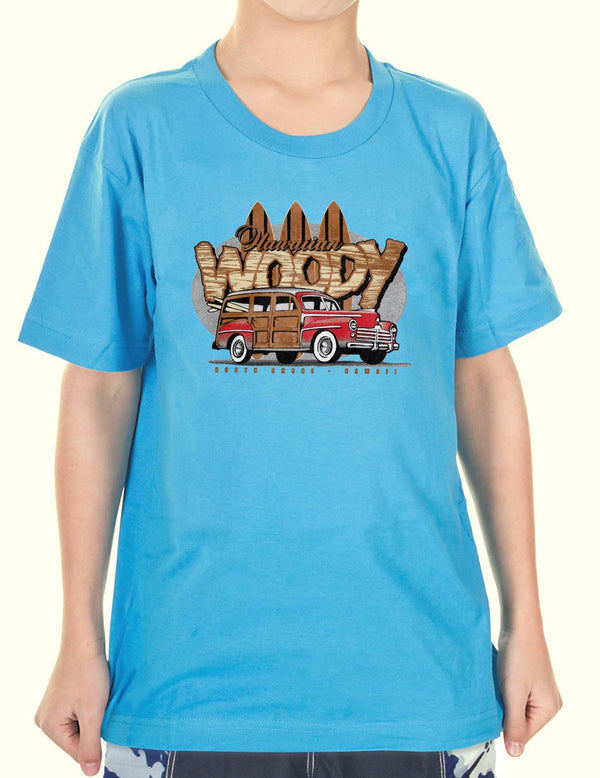 Surfers Woody Car Children T-Shirt Blue