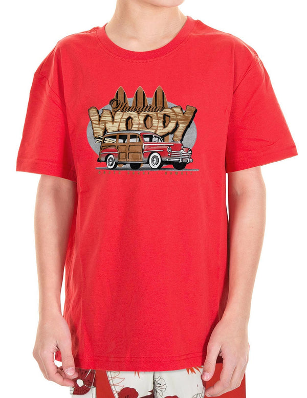 Surfers Woody Car Children T-Shirt Red