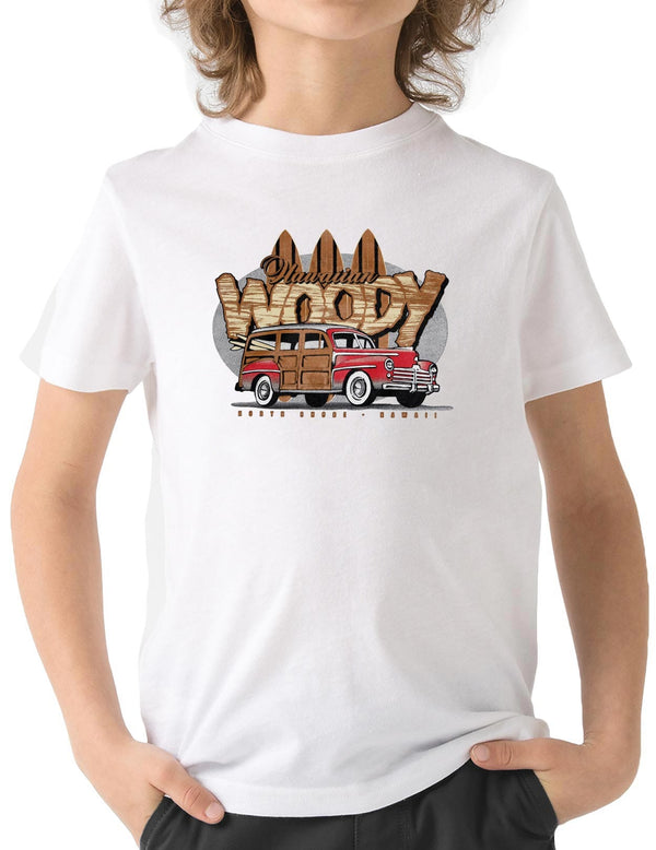 Surfers Woody Car Children T-Shirt White