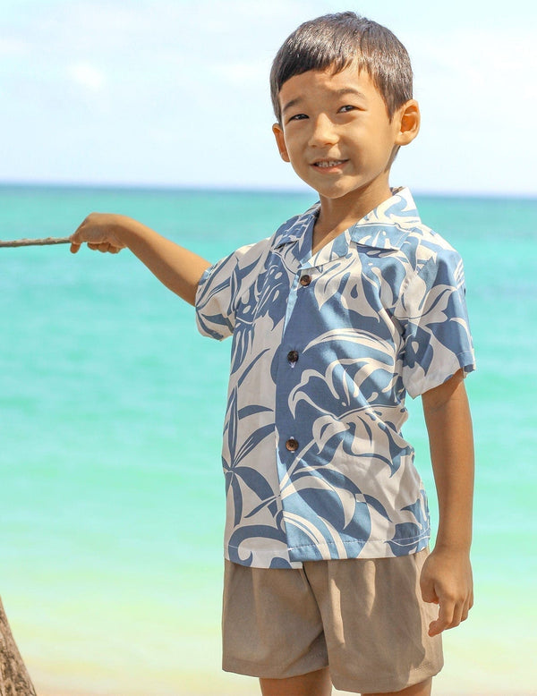 Boy’s 2 Piece Cabana Set Hawaiian Clothes Makena Ocean Blue