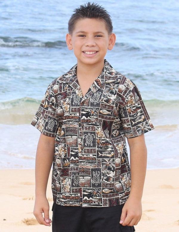 Boys Aloha Shirt Tapa Salty Crew Brown