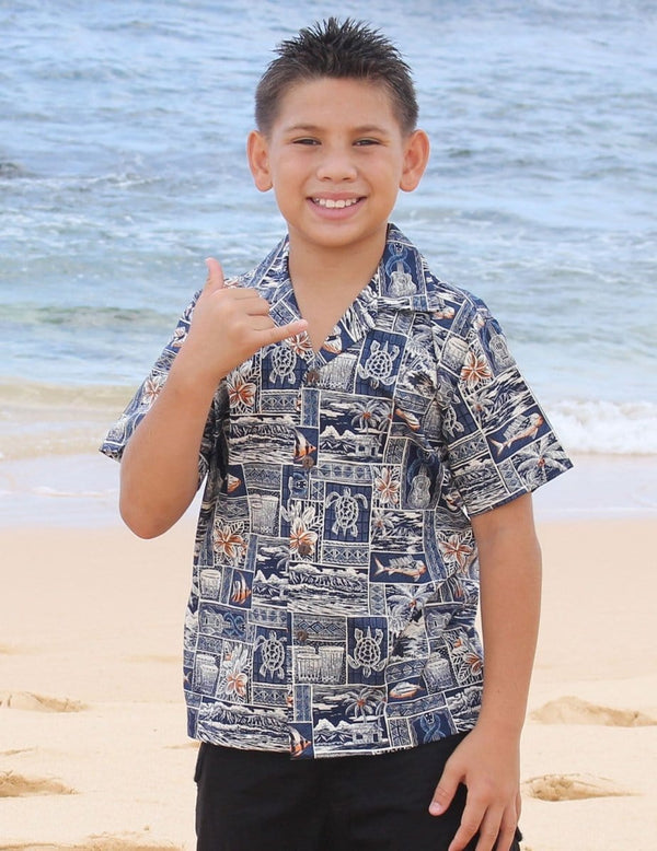 Boys Aloha Shirt Tapa Salty Crew Navy