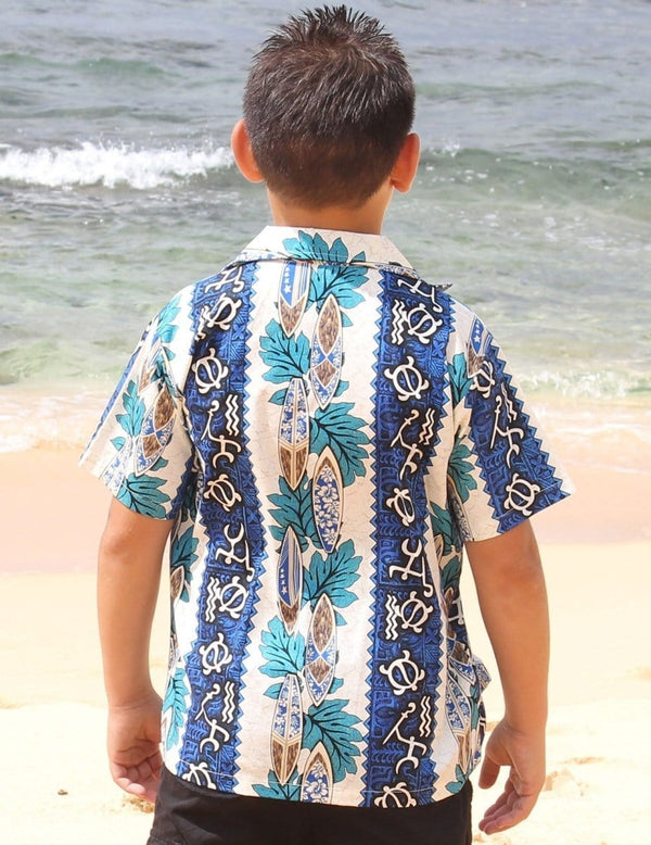 Boys Aloha Shirt Surfing Relic Blue