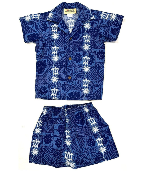 Boy's Cabana Set 2 Piece Honu Palms Navy