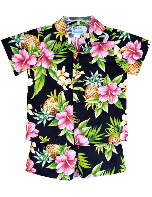 Toddler Boy's 2 Piece Cabana Set Hibiscus Pineapples Valley Black