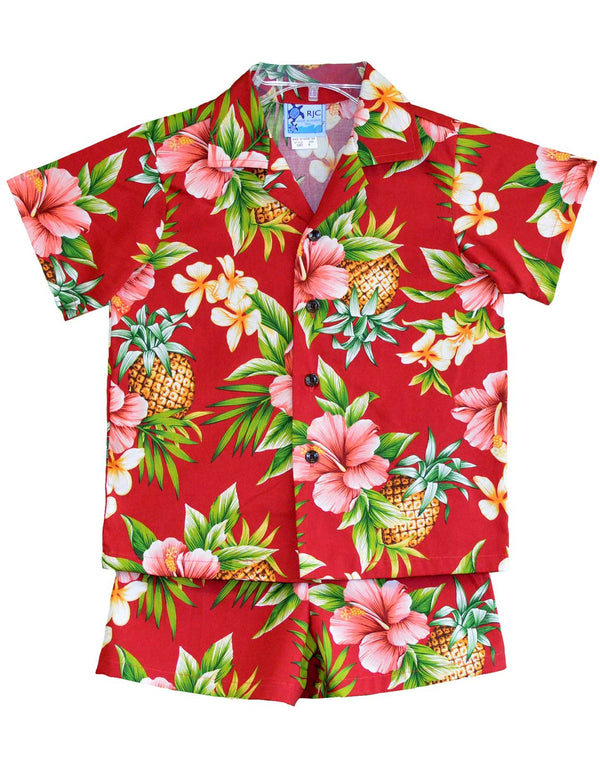 Toddler Boy's 2 Piece Cabana Set Hibiscus Pineapples Valley Red