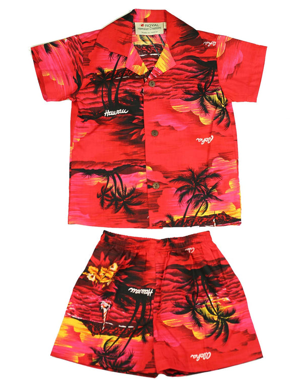 Hawaiian boys 2 piece cabana set island luau Red Royal Creations