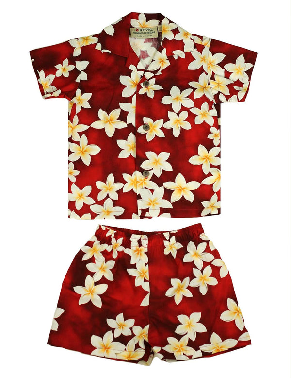 Island Plumeria Boy Shirt Shorts Set Red Royal Creations