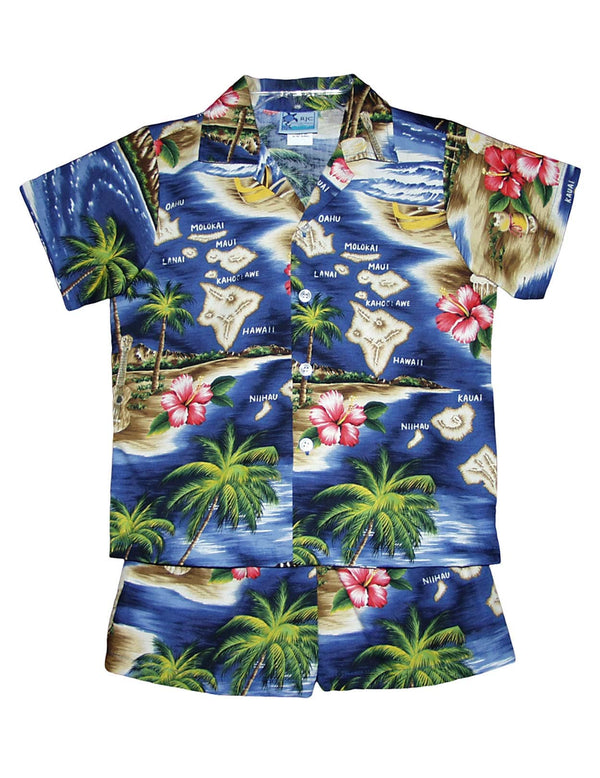 Hawaii Polynesian 2 Piece Boys Cabana Set Navy