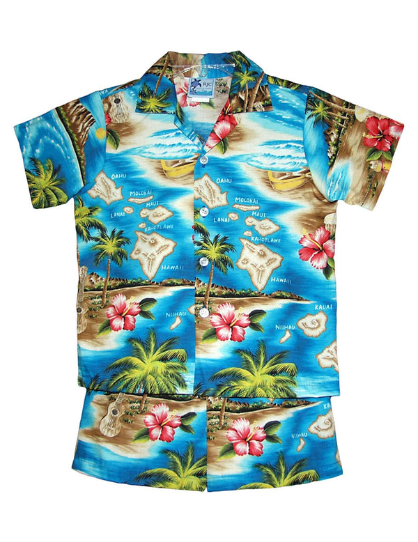 Hawaii Polynesian 2 Piece Boys Cabana Set Turquoise