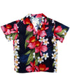 Boys Hawaiian Shirt Plumeria Orchid Panel Navy Two Palms