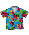 Boys Shirt Hibiscus Watercolor Blue Two Palms