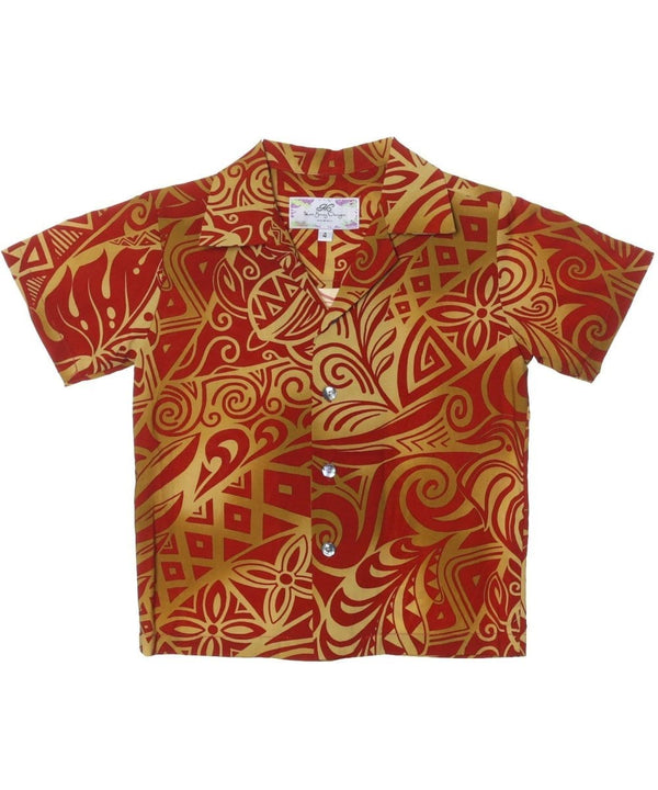 Boys Hawaiian Shirt Tribal Rust Mae Young Designs