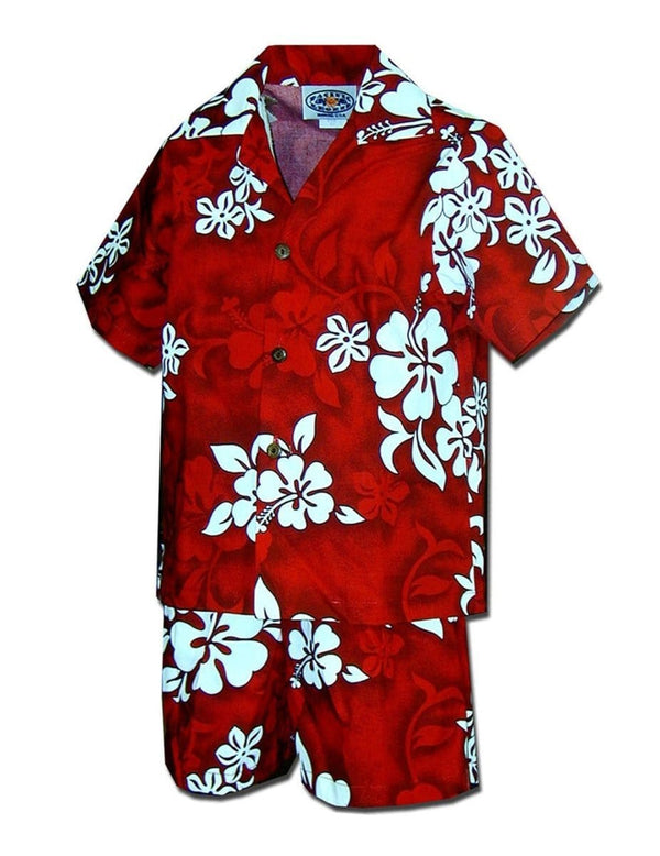 Boys Toddler Clothes Set Hawaiian Tropical Hibiscus Red Pacific Legend