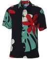 Button Up Rayon Hawaiian Shirt Tiare Monstera Black