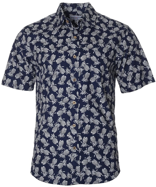 Button Up Royal Pineapples Hawaiian Shirt Navy