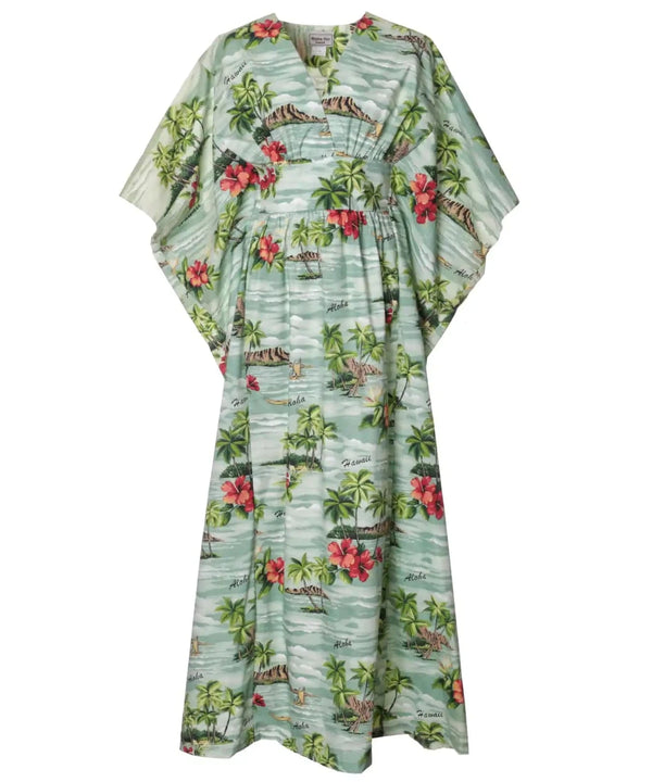 Caftan Hawaiian Dress View Diamond Head Sage One size