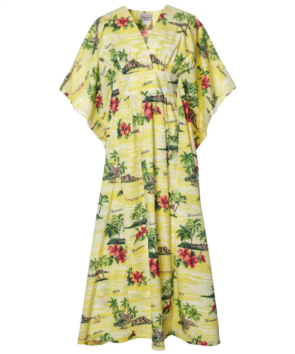 Caftan Hawaiian Dress View Diamond Head Yellow One size