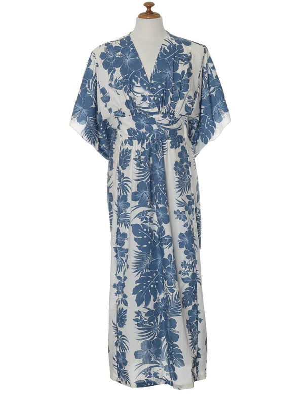 Lei Hibiscus Hawaiian Caftan Dress Blue One size