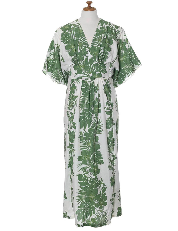 Lei Hibiscus Hawaiian Caftan Dress Green One size