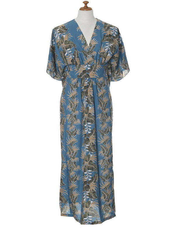 Aloha Lei Caftan Dress Hawaiian Print Blue One size