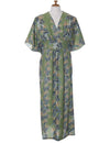 Aloha Lei Caftan Dress Hawaiian Print Green One size