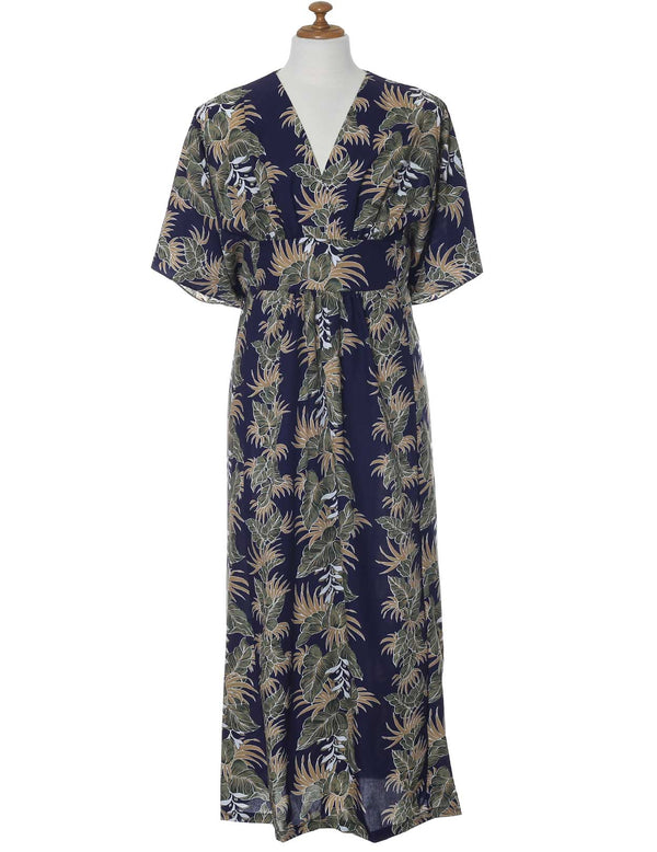 Aloha Lei Caftan Dress Hawaiian Print Navy One size