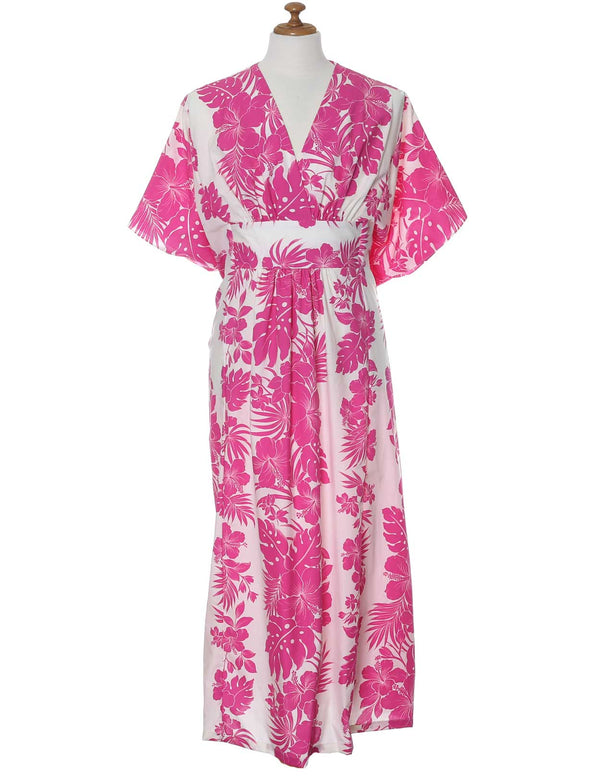 Lei Hibiscus Hawaiian Caftan Dress Pink One size