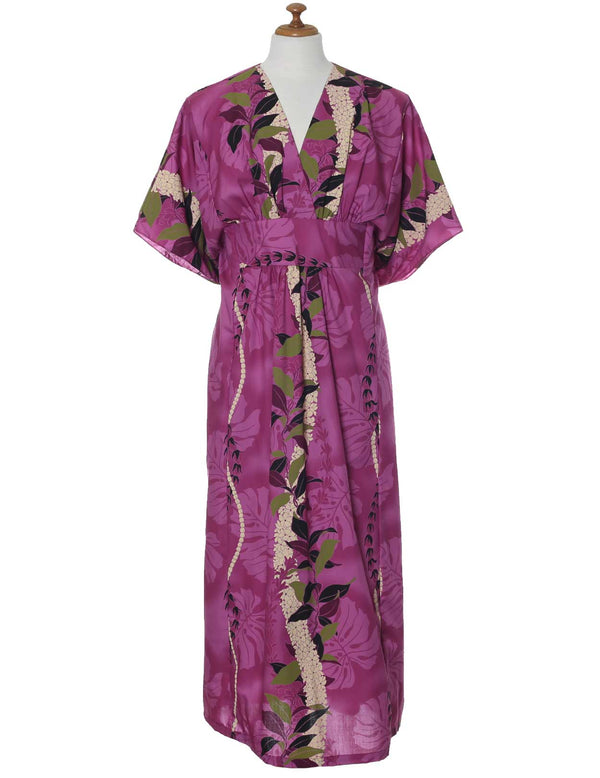 Ilima Flower Lei Caftan Hawaiian Dress Fuchsia One size
