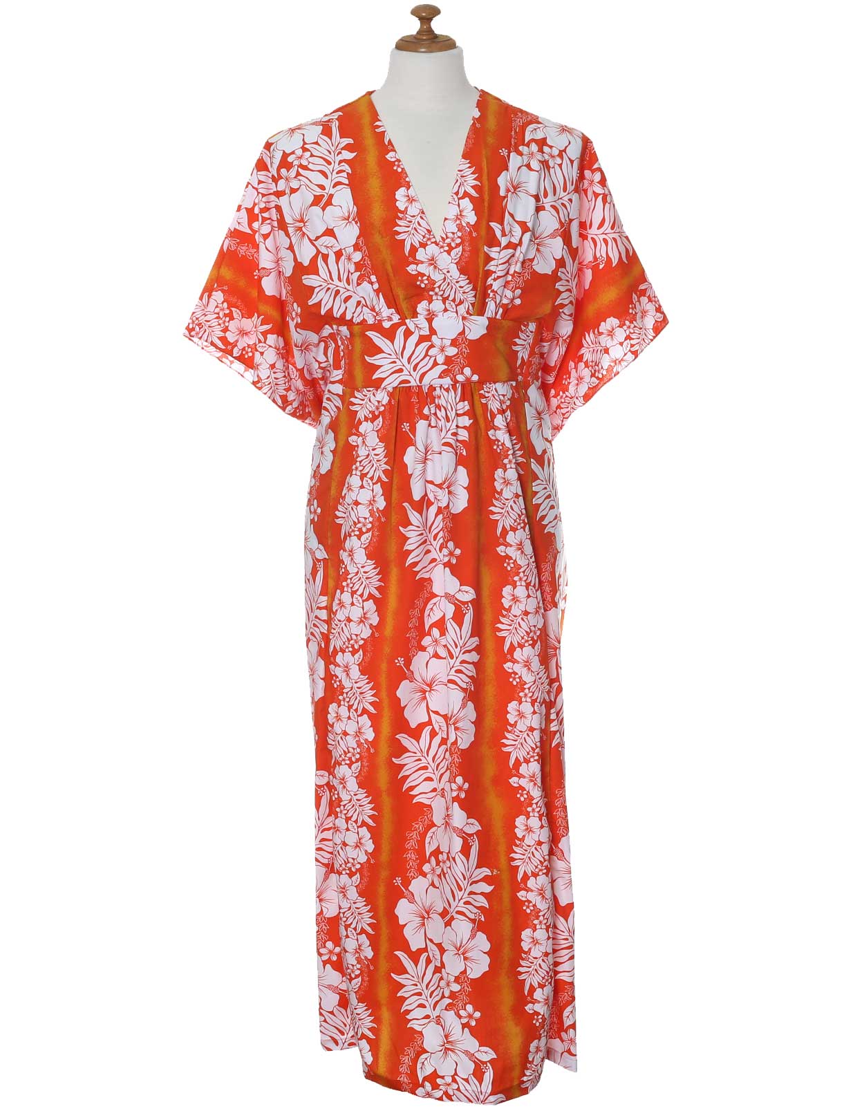 Hawaiian Caftan Dress Ilima Panel Leis Orange / One size Hawaiian Caftan Dress Ilima Panel Leis Orange / One size