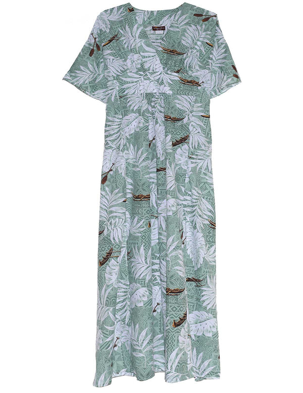 Caftan Hawaiian Dress Outrigger Tribal Sage One size