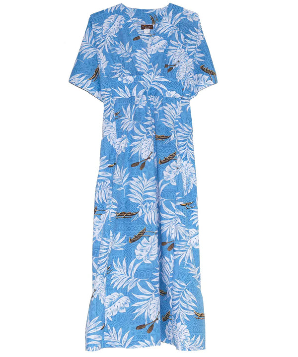 Caftan Hawaiian Dress Outrigger Tribal Sky Blue One size