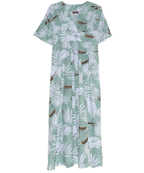 Caftan Hawaiian Dress Outrigger Tribal Sage One size
