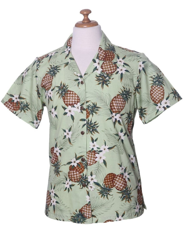 Camp Hawaiian Shirt for Women Sunny Pineapples Green KY