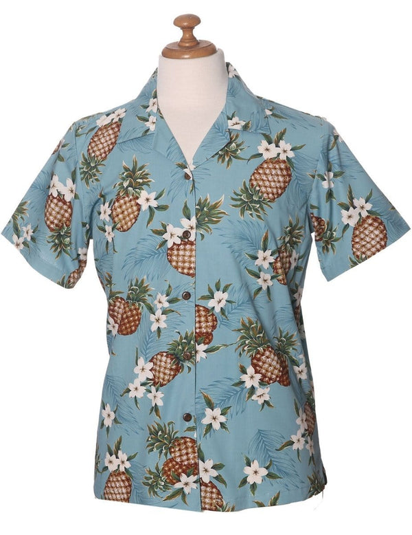 Camp Hawaiian Shirt for Women Sunny Pineapples Light Blue KY