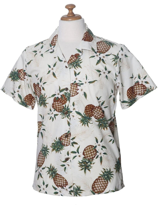 Camp Hawaiian Shirt for Women Sunny Pineapples White KY