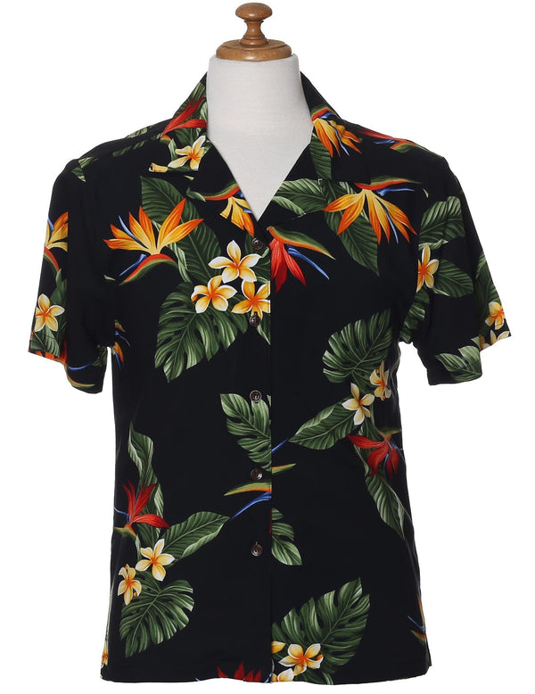 Birds of Paradise Camp Shirt for Women Black