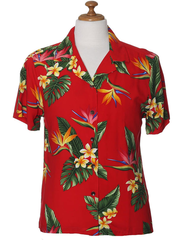 Birds of Paradise Camp Shirt for Women Red
