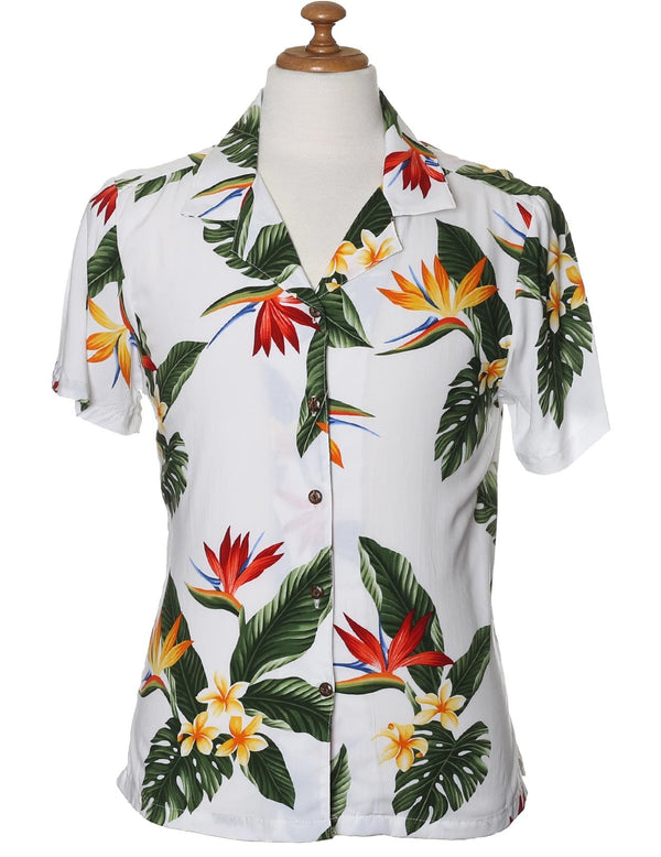 Birds of Paradise Camp Shirt for Women White